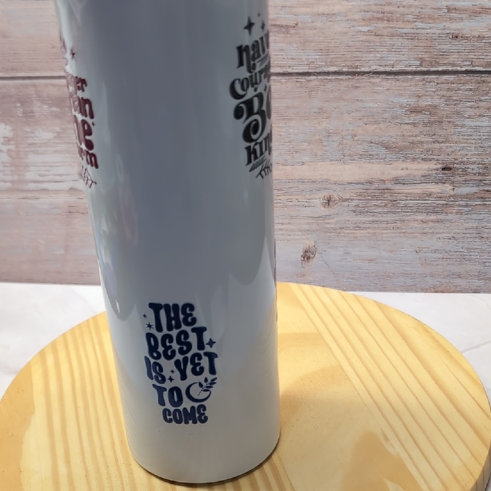 White Tumbler with Straw and Motivational Text 20oz Stainless Steel Tumbler - Picture 2 of 4